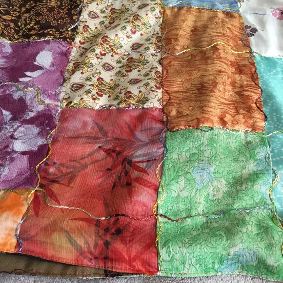 Giardino D'Oriente Lg Rectangle Patch Multicolor 100% Silk Scarf Made in Italy - Picture 8 of 15